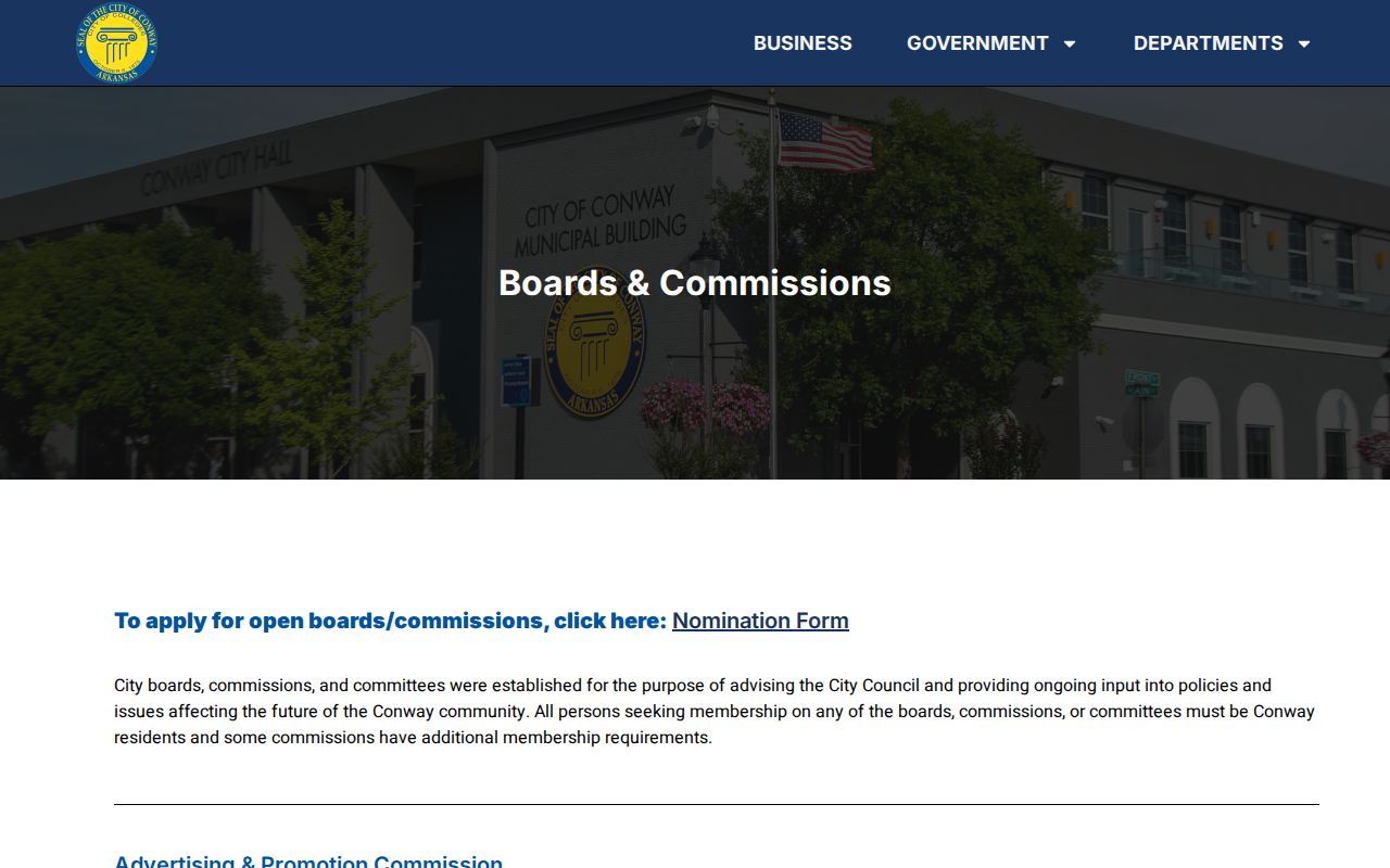 Conway neighbors civic contacts on the city boards page