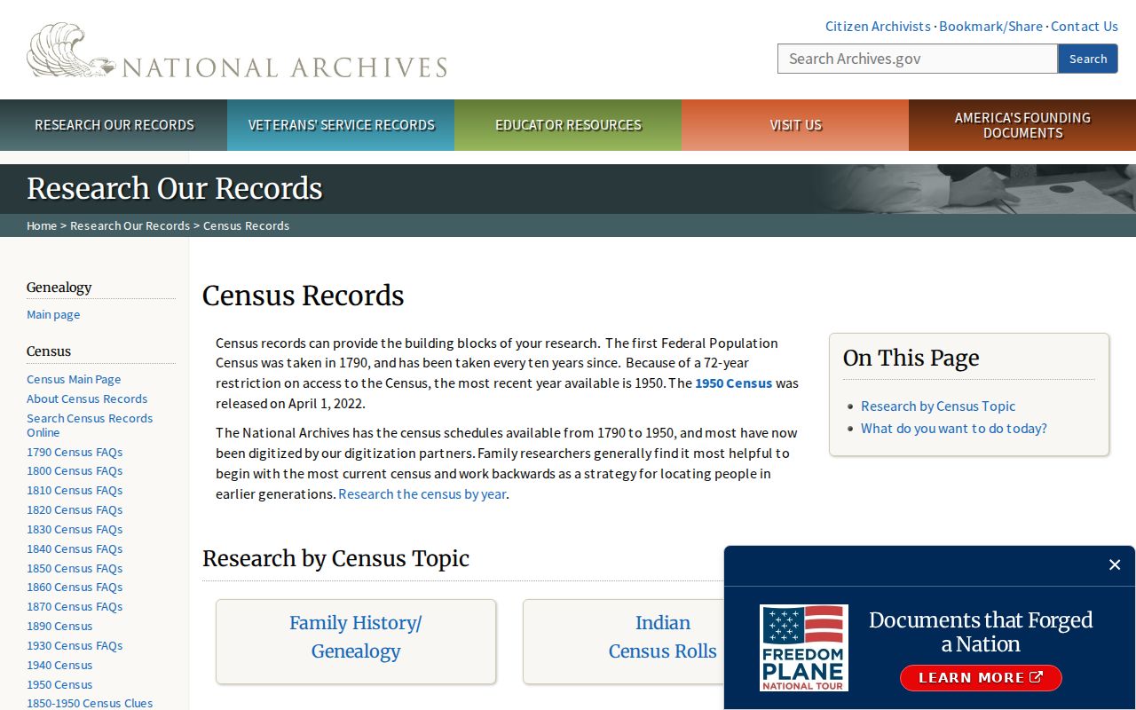 National Archives census research page used to trace Conway past households