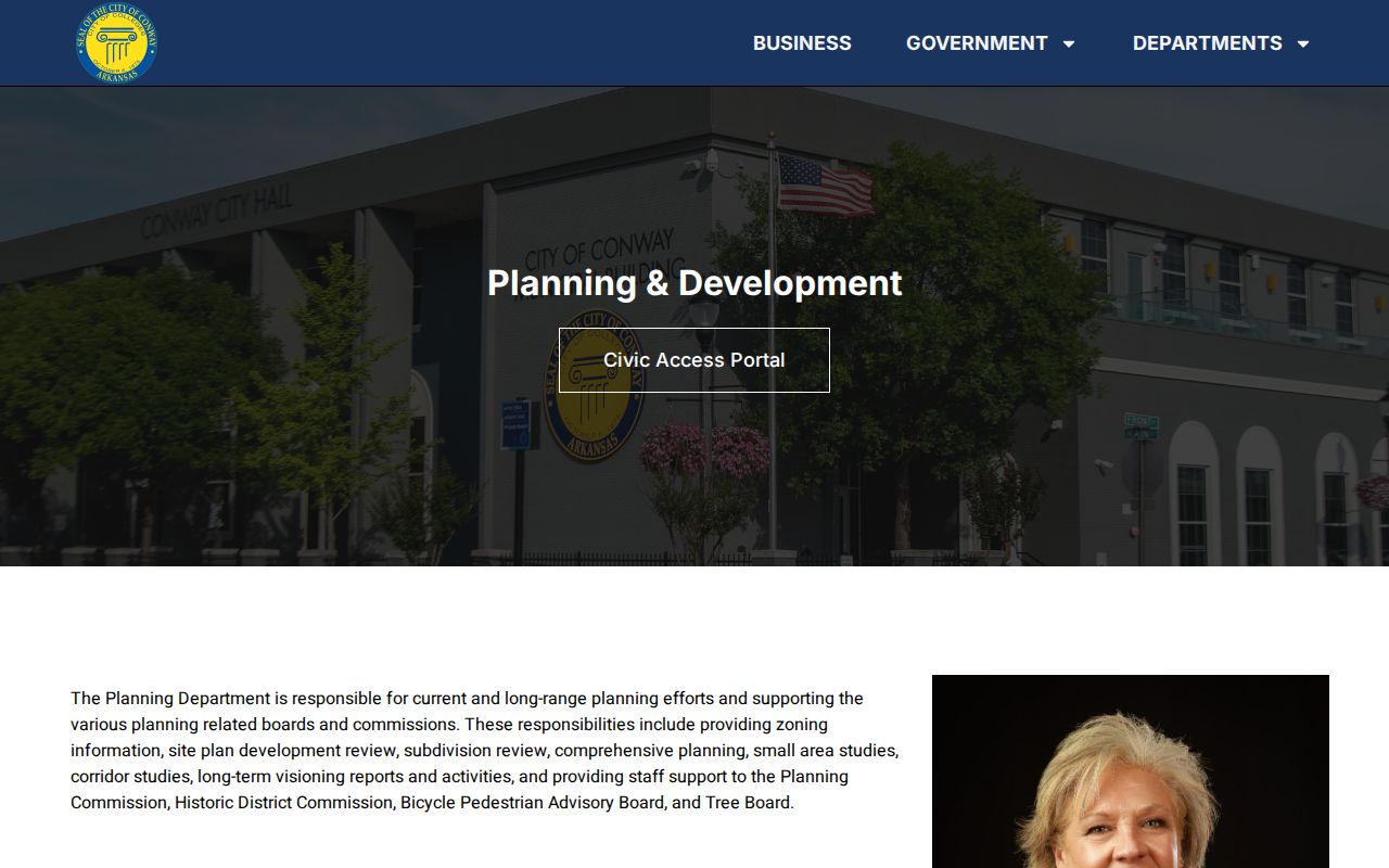 Conway Planning and Development page with GIS maps and address verification contacts
