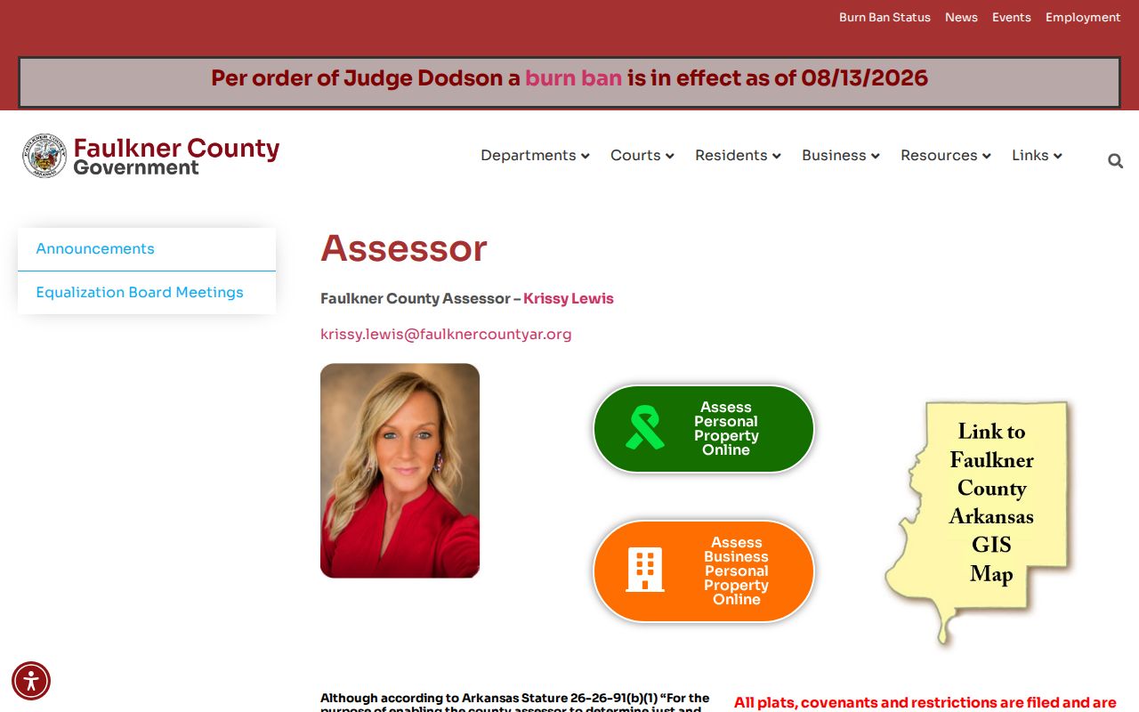 Faulkner County Assessor page used for Conway street address records
