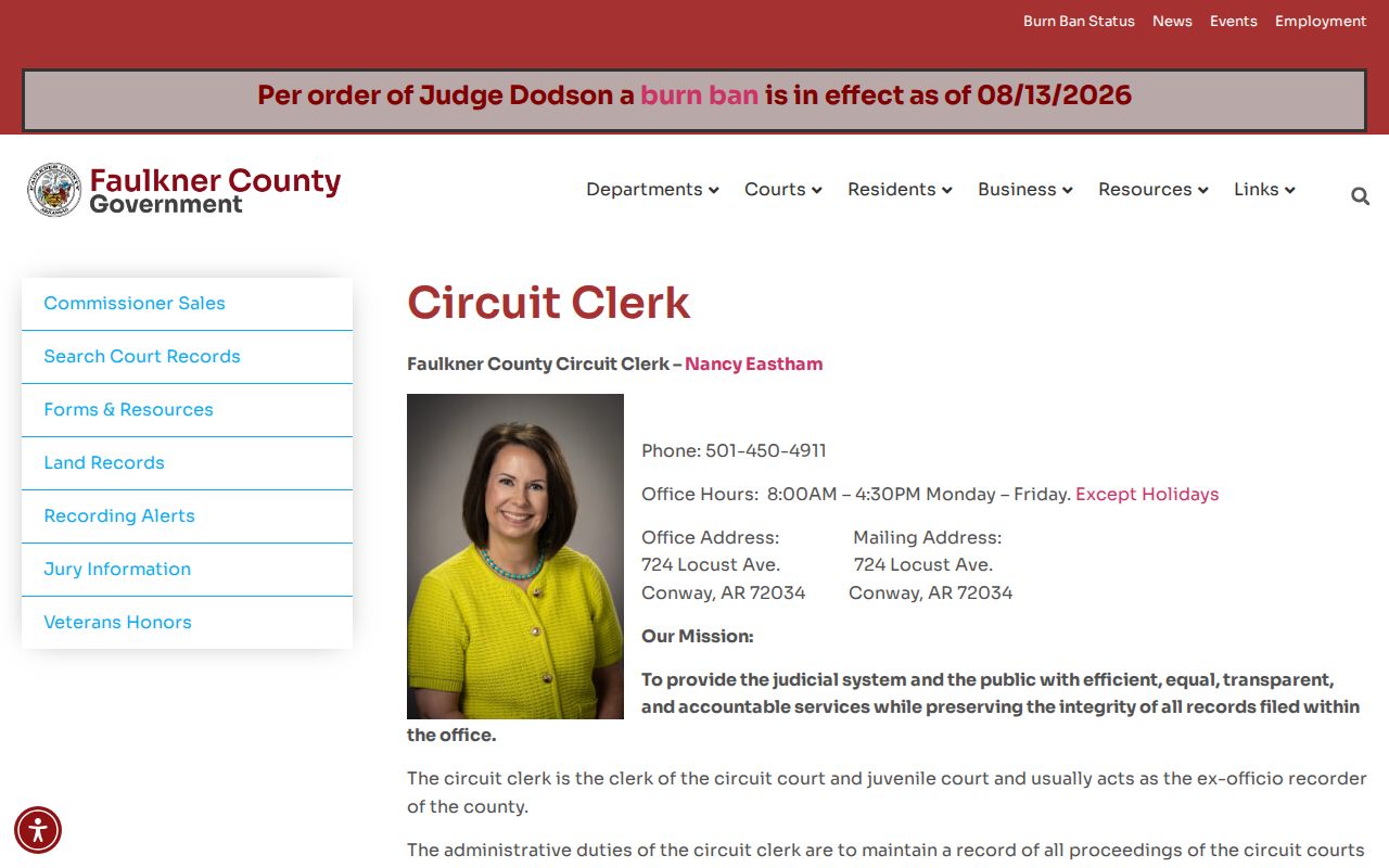 Conway ZIP code directory recorder access through the Faulkner County Circuit Clerk