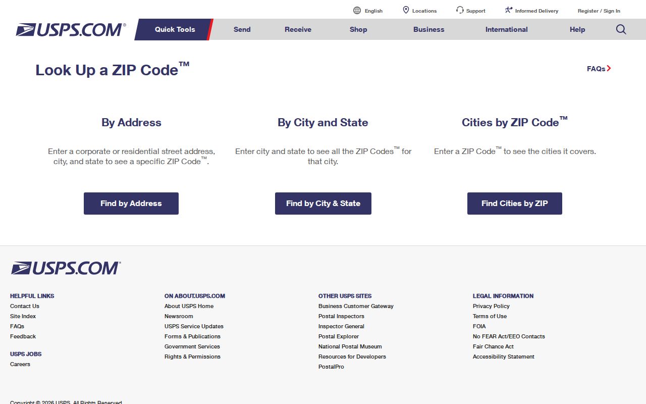 Conway ZIP code directory search on the USPS ZIP Code Lookup
